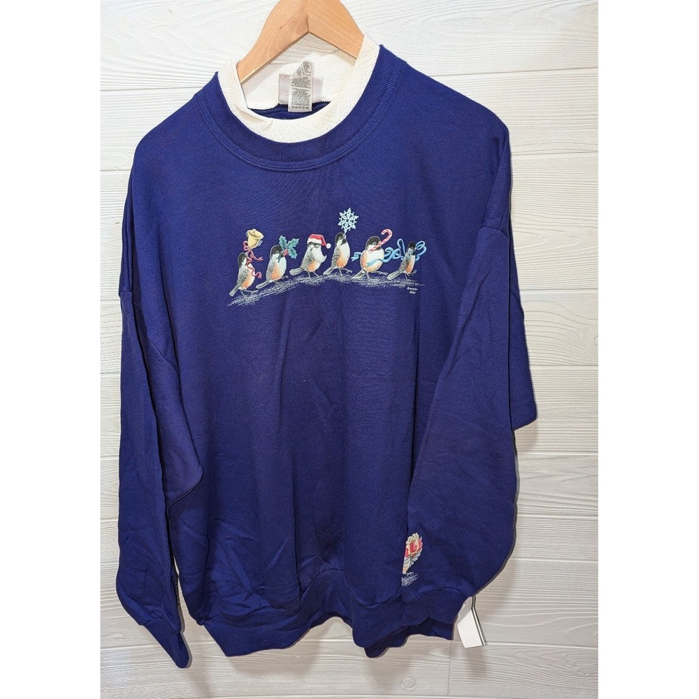 Deadstock Morning Star Vintage Grannycore sweatshirt winter birds 3XL bird lady